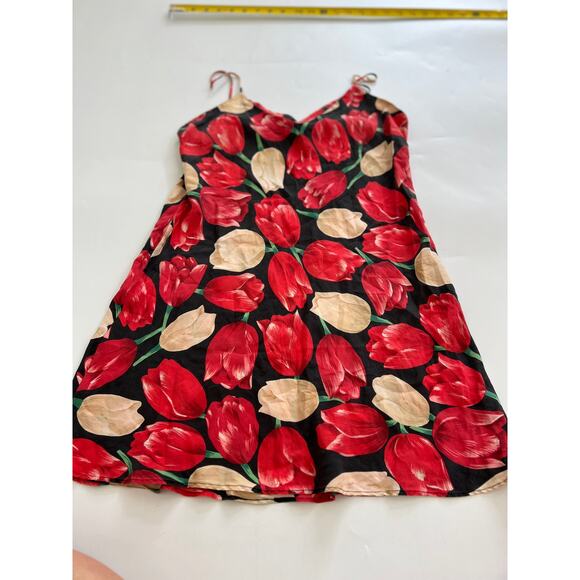 August Silk 100% Silk DressRed Black Tulips Lingerie Chemise Small AS READ - Picture 1 of 15